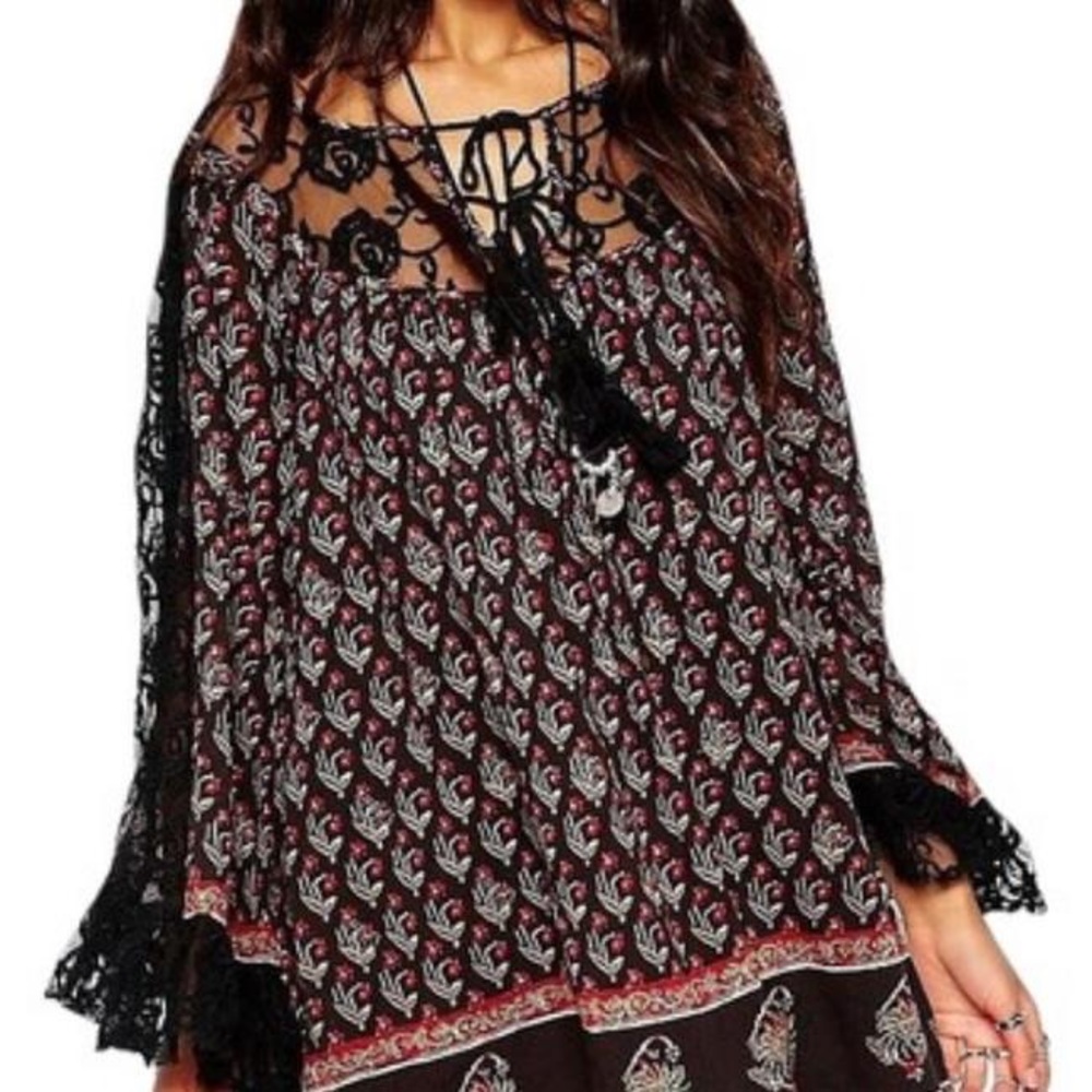 Free People || Black with Lace Nomad Child Casual Dress - Picture 2 of 8